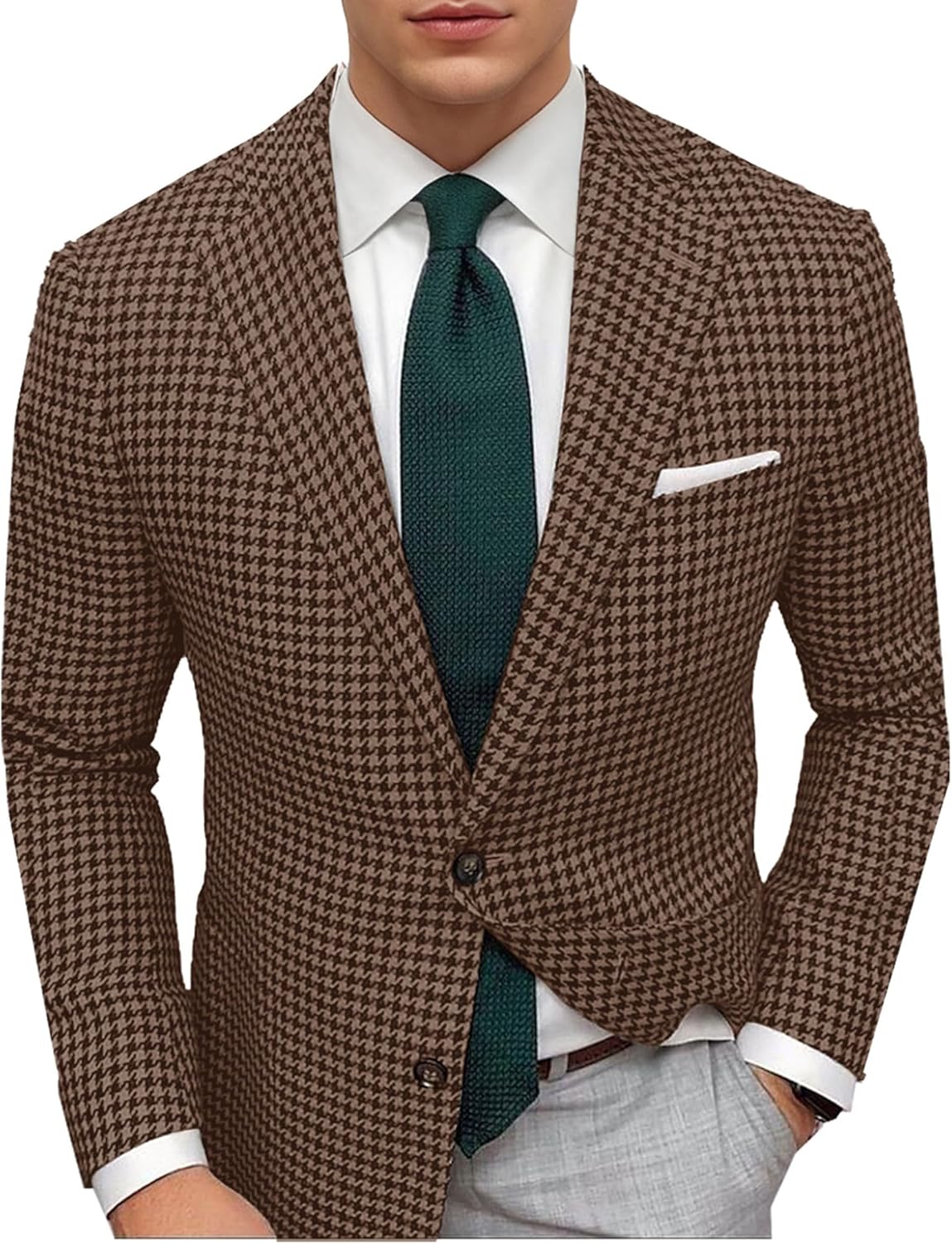 Men's Houndstooth Blazer Notch Lapel Single Breasted Slim Fit Business Suit Jacket Holiday Dinner Christmas Party