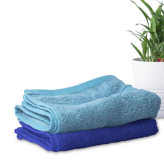 10Club Bamboo Hand Towel Set of 2 (580 GSM)| 60 X 40 Cm | Ultra Soft, Absorbent, Anti-microbial & Quick Dry Towel for Daily use, Gym, Pool, Kitchen, Travel, Sports & Yoga (Navy+Teal)