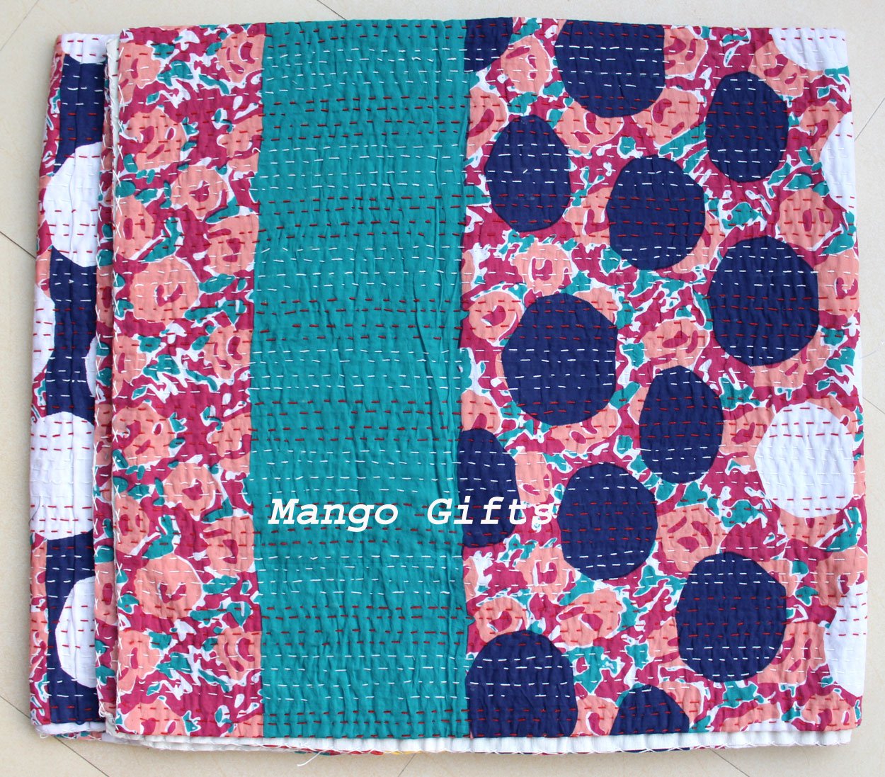 Couvre-lit Kantha en coton indien taille Queen pour protéger votre lit