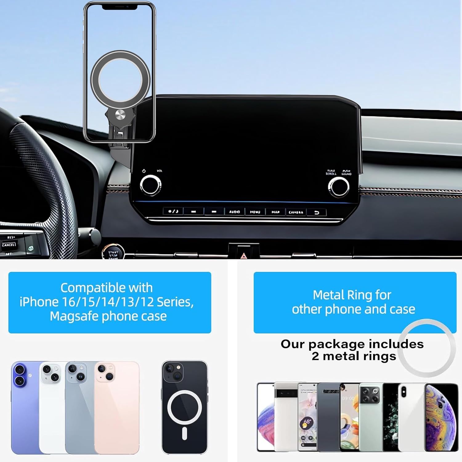 Car Phone Holder for 2022 2023 2024 Mitsubishi Outlander Accessories Apply to 9 Inch Touch Screen Fixed Clip Magnetic Cell Phone Mount Hands-Free