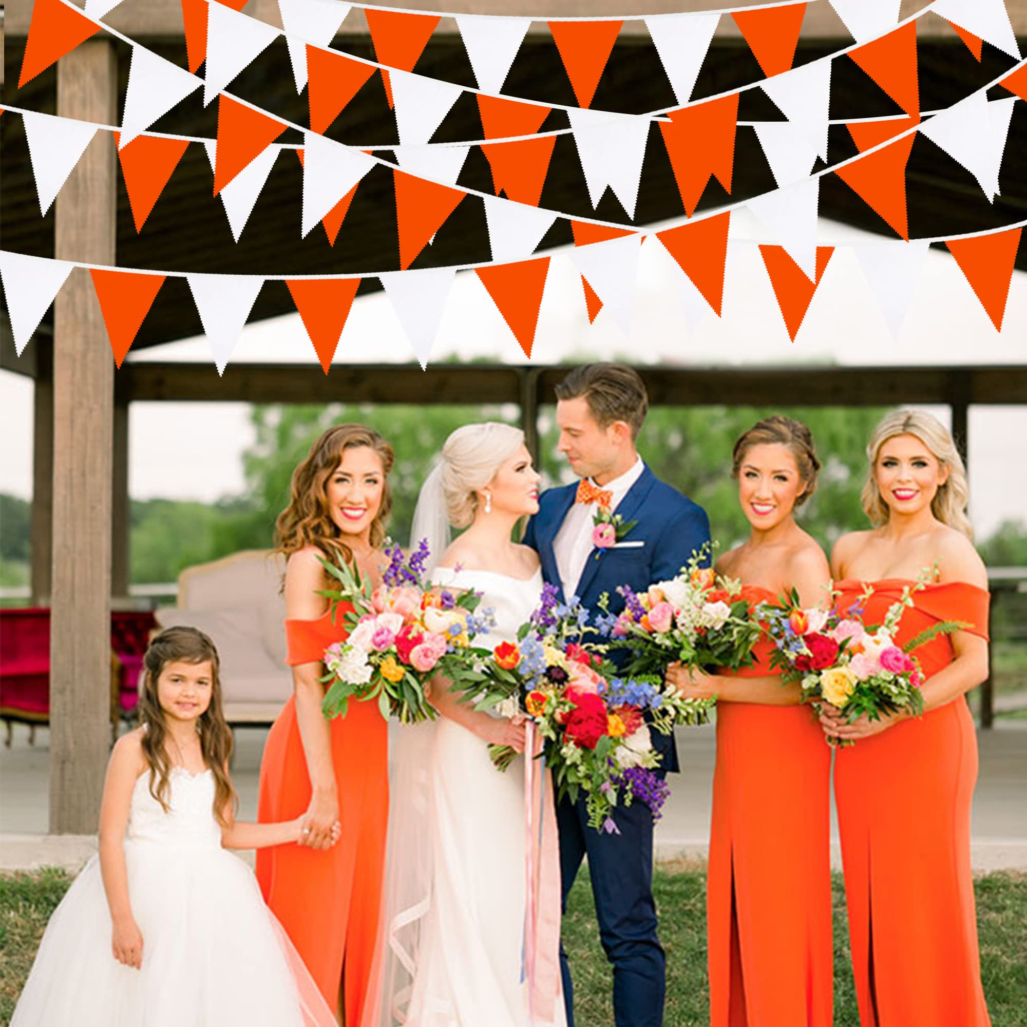 Bandierine in tessuto bianco arancione, decorazioni per feste, bandierine triangolari, per autunno, matrimonio, compleanno, festa del Ringraziamento, casa, vivaio, giardino, decorazione da appendere