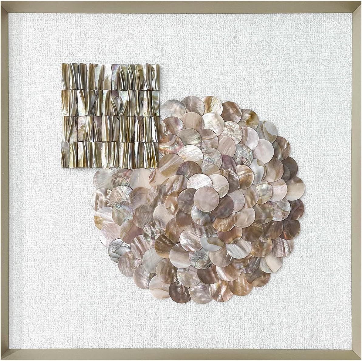 shaped natural sea capiz shell 3D shadow box wall art 16.9 x 16.9 inch Coastal Wall Art Décor, Minimalist Sea colorful Shell Wall Decor for Living Room, Bedroom, Office-C (geometry-C, 16.9L x 1.7W x16.9H) (color2)