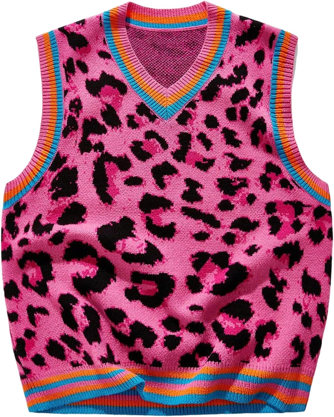 SHENHE Men's Leopard Knit Vest V Neck Sleeveless Casual Knitted Sweater Vest