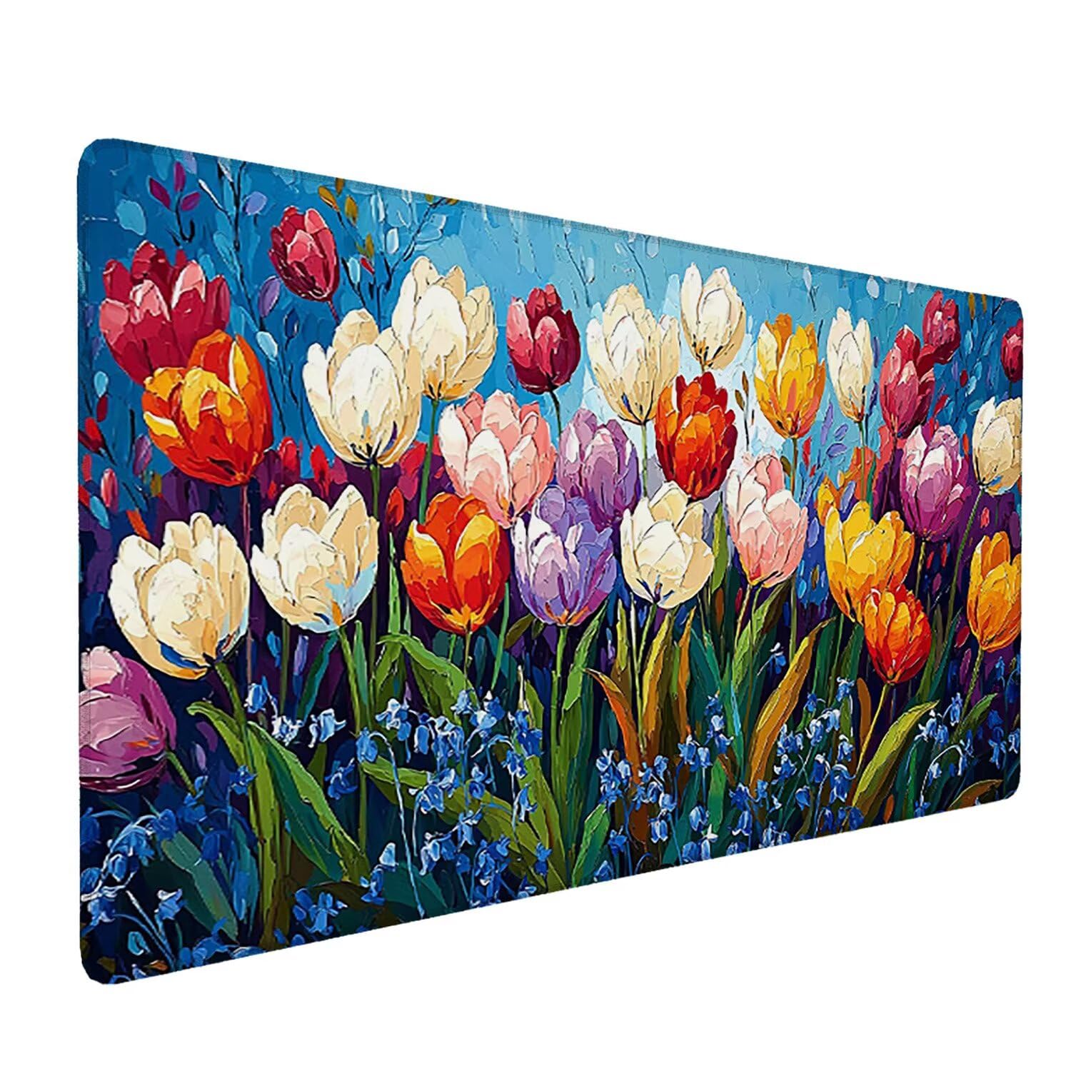 Podkładka pod mysz do gier XXL Mousepad 1000 x 500 mm, duża podkładka pod biurko z antypoślizgową gumową podstawą dla graczy, poprawia precyzję i szybkość (kwiaty tulipanów) X-967