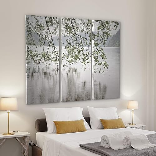 Miniatura 4 de WEXFORD HOME Arte de pared con envoltura de 3 paneles de Lake Crescent Rainy Day, 40 x 60 pulgadas