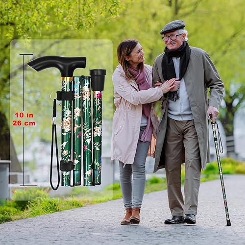 Miniatura 9 de MFE Bastón plegable, portátil de 5 niveles de altura ajustable con diseño plegable, correa de muñeca y mango en T para hombres y mujeres
