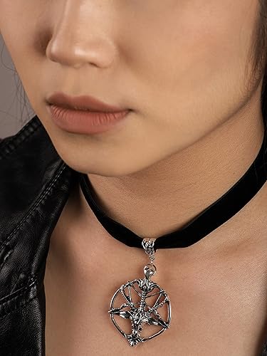 Miniatura 2 de Sacina Gargantilla gótica de baphomet, gargantilla de calavera de pentagrama negro, collar gótico, gargantilla gótica, gargantilla gótica,