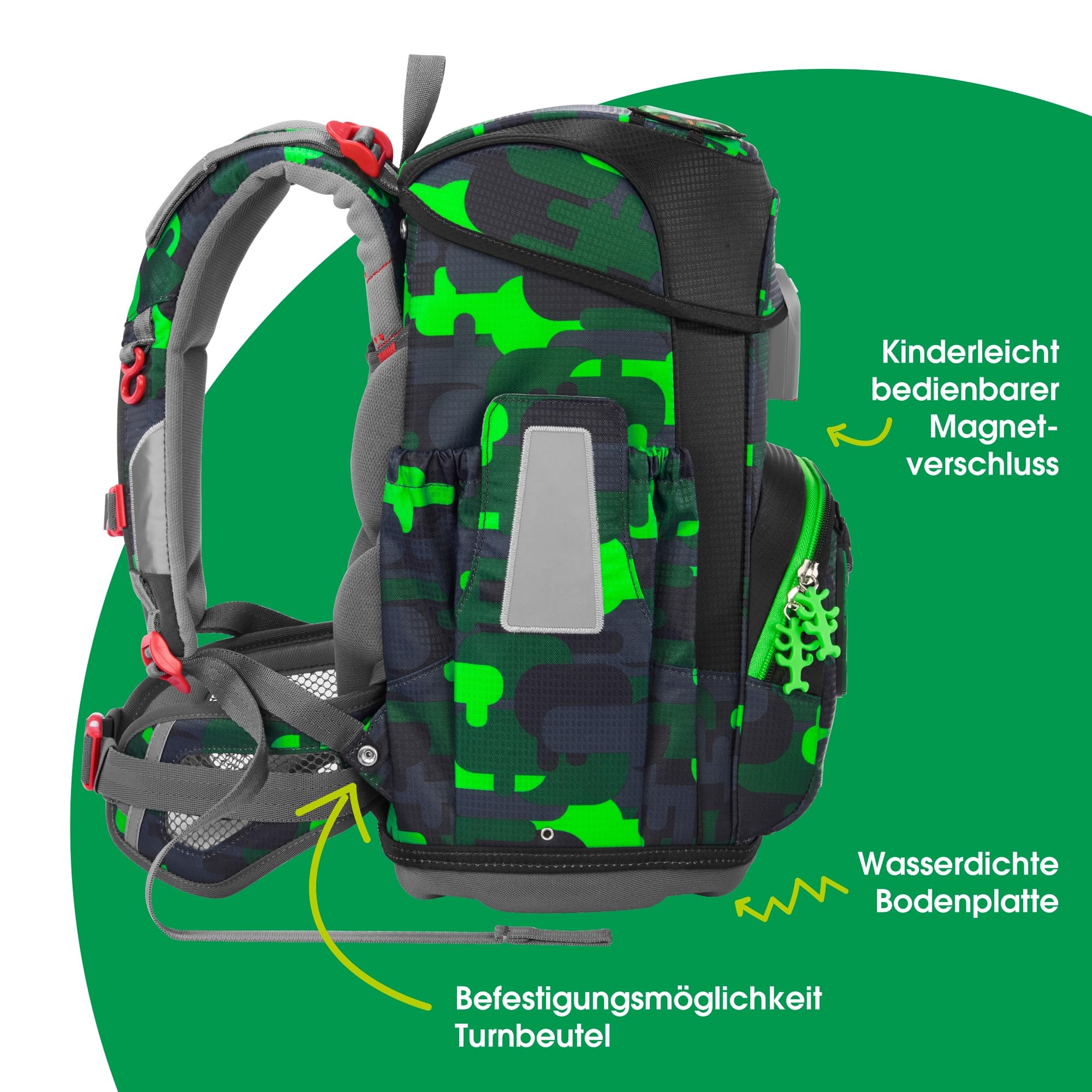 Step by Step Juego de mochila escolar Cloud, 5 piezas, macuto ergonómico con reflectores, altura regulable con cinturón de cadera, a partir de 1ª clase, 19 l