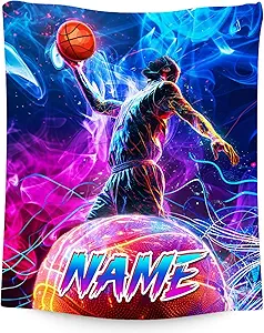 Basketball Blanket Gifts, Custom Blankets for Boys, Personalized Kids Throw with Name, Soft Fleece Sport Throw for Couch & Sofa, 50"x60"