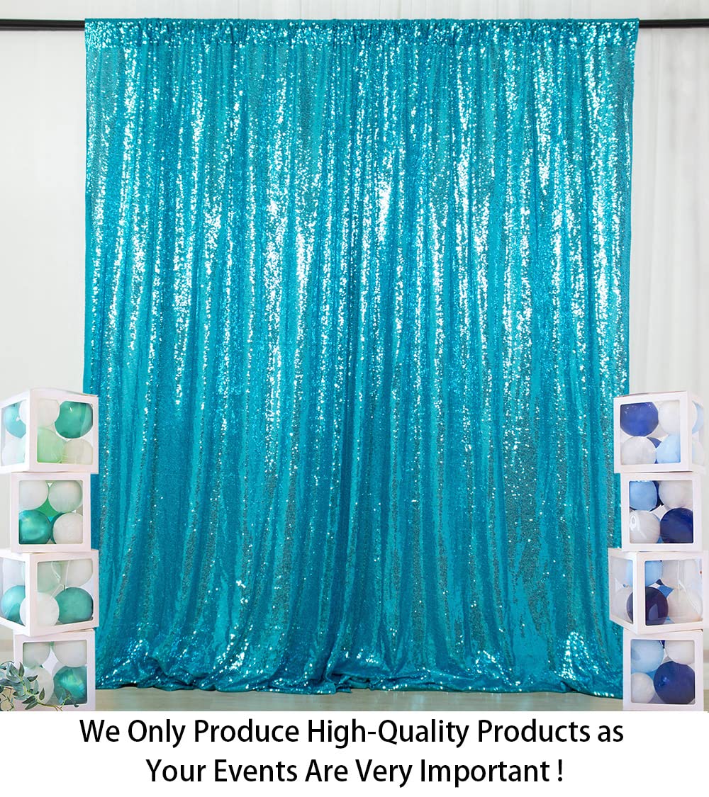 ShinyBeauty Turquoise Sequin Backdrop Curtain 2 Panels Sequin Backdrop 4FTx8FT Shimmer Backdrop Photograph Backdrop Curtain Wedding Backdrop Sky Blue Glitter Backdrop Birthday Party Backgrounds