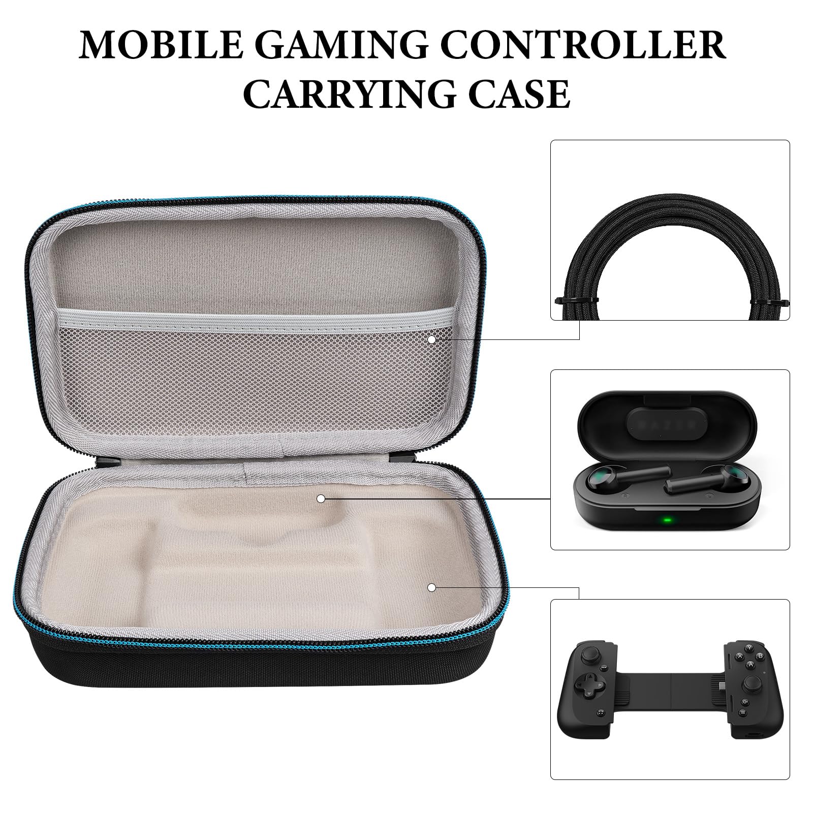 GEEKRIA Funda rígida de Transporte Compatible con Razer Kishi V2 Mobile Gaming Controller, Bolsa de Almacenamiento portátil, Funda de Viaje compacta a Prueba de Golpes y arañazos (Negro)