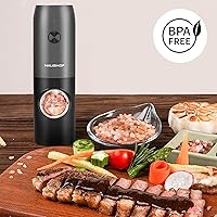 Vista 8 de HAUSHOF Juego de 2 piezas de molinillo eléctrico de sal y pimienta, molinillo de pimienta automático recargable por USB y molinillo de sal