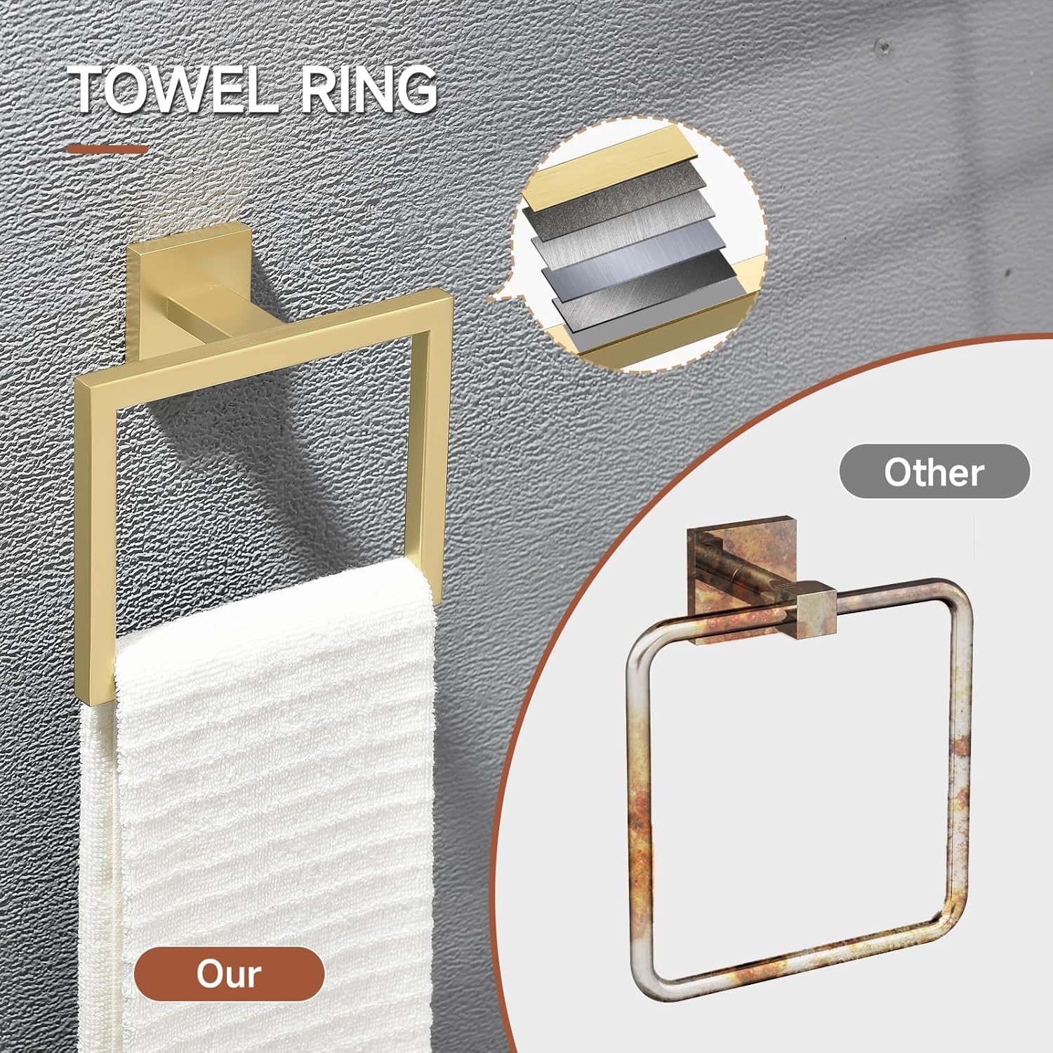 TQKAG 5-Piece Bathroom Accessories Set Brushed Gold Bathroom Hardware Set SUS304 Stainless Steel Classic Wall Mounted Towel Bar Sets 23.6" Towel Rack for Bathroom, Brushed Gold - Image 2
