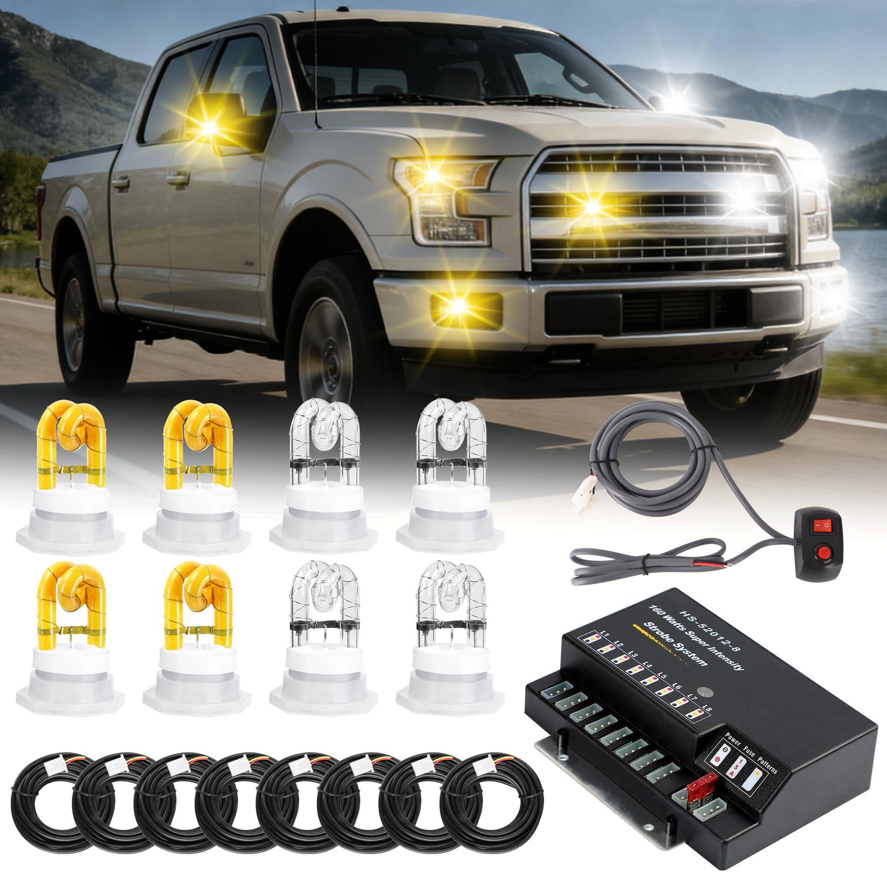 SMALLFATW White Amber Emergency HID Hideaway Strobe Lights Kit