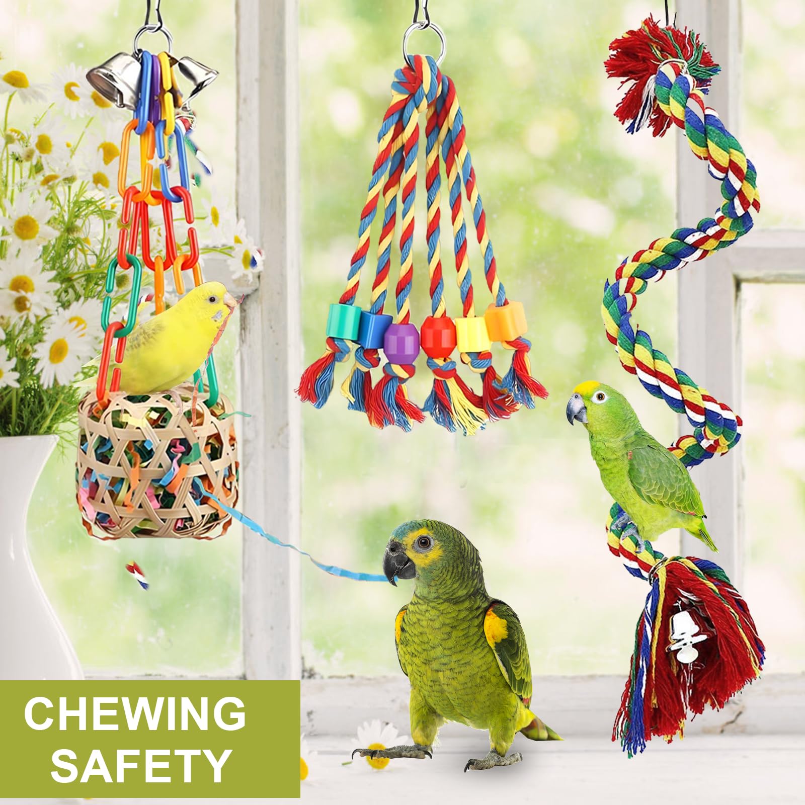 NLONLL 5 Pcs Bird Toys for Caged Birds Budgie Toys Parrot Chewing Toys Cockatiel Toys Bird Shredding Toy Hanging Foraging Shredder Toy for Small Parakeets Conures Love Birds Finches - Image 3