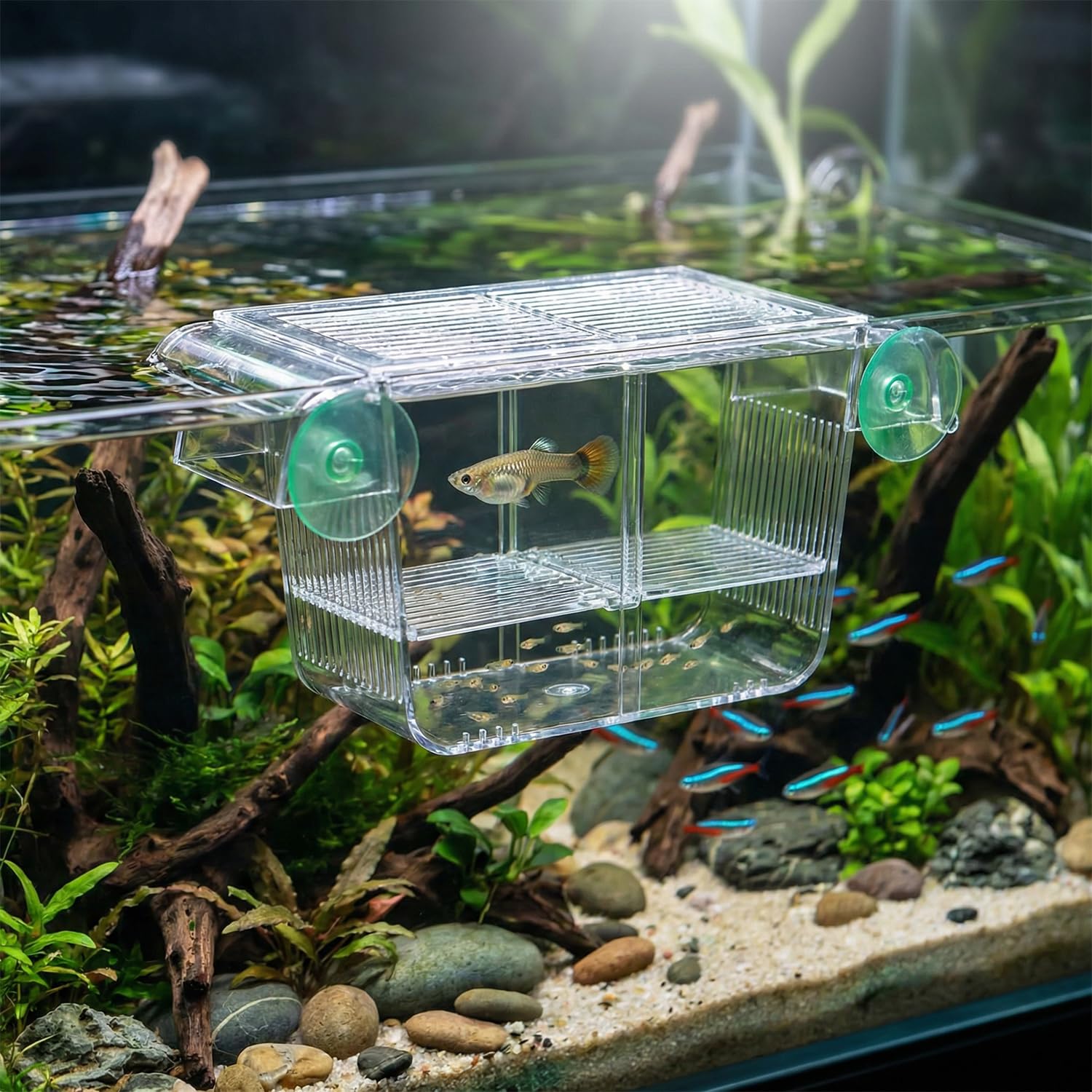 QWORK® Sala Parto Acquario, 127 * 30 * 51mm Incubatrice Trasparente con Ventose, per Pesciolini, Gamberetti e Guppy