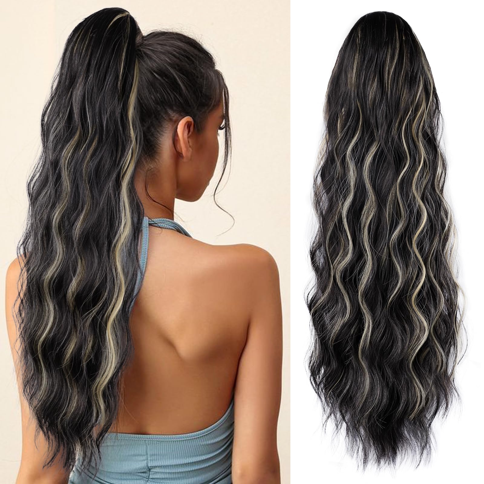 Amazon.com : FREEMEIGE Ponytail Extension Long Wavy  display picture 1