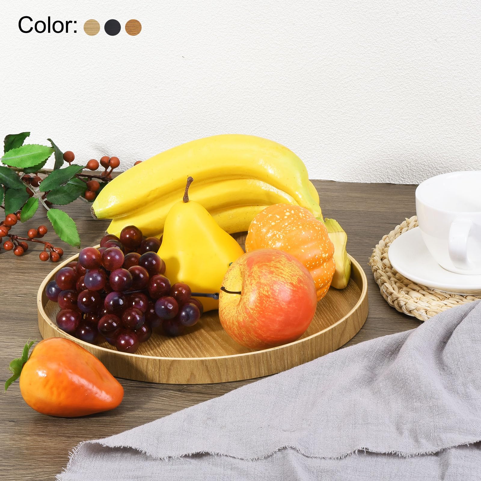 PATIKIL Legno Vassoio Vassoio 12", Rotondo Decorativo Piatto per Casa Arredamento Cucina Tavolo Porta Candele