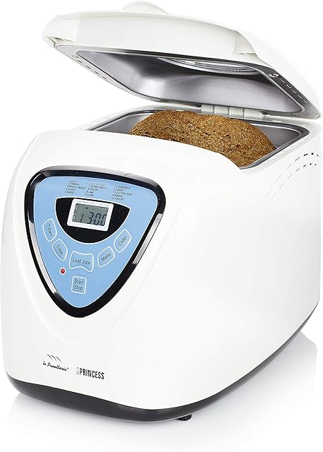 Princess Bread Maker, 15 Programmes, Gluten Free, 3 Browning Settings, 2 Loaf Sizes, Delayed Timer Function, Non-Stick, Accessories Included,White