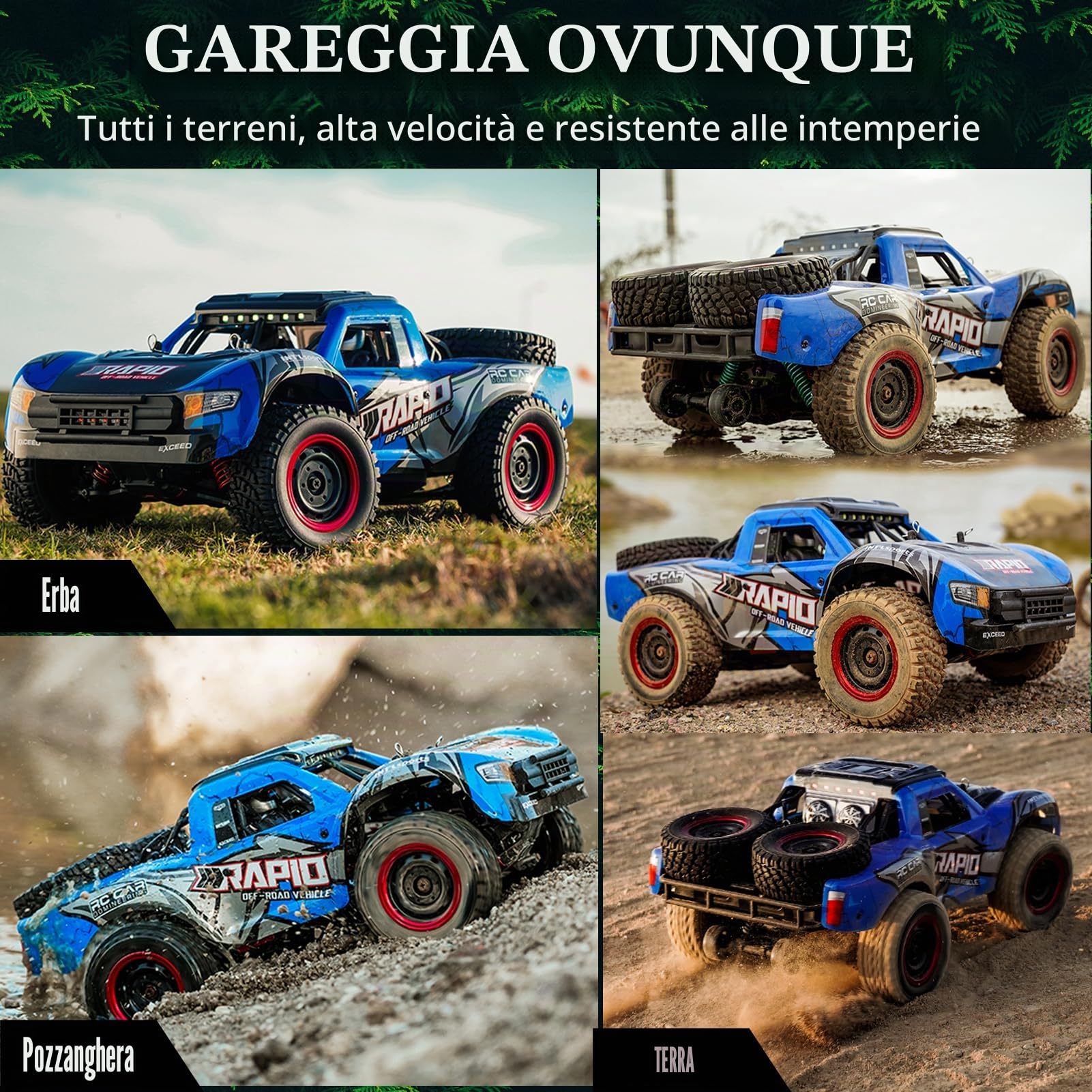 RC Cars 1:14 RC Truck 30 MPH Telecomando Auto 4WD All Terrain RC Trophy Truck per Adulti Ragazzi Giocattoli Off-Road RC Buggy Big Short Course RC Truck Fast Monster Truck con 2 batterie (RTR)