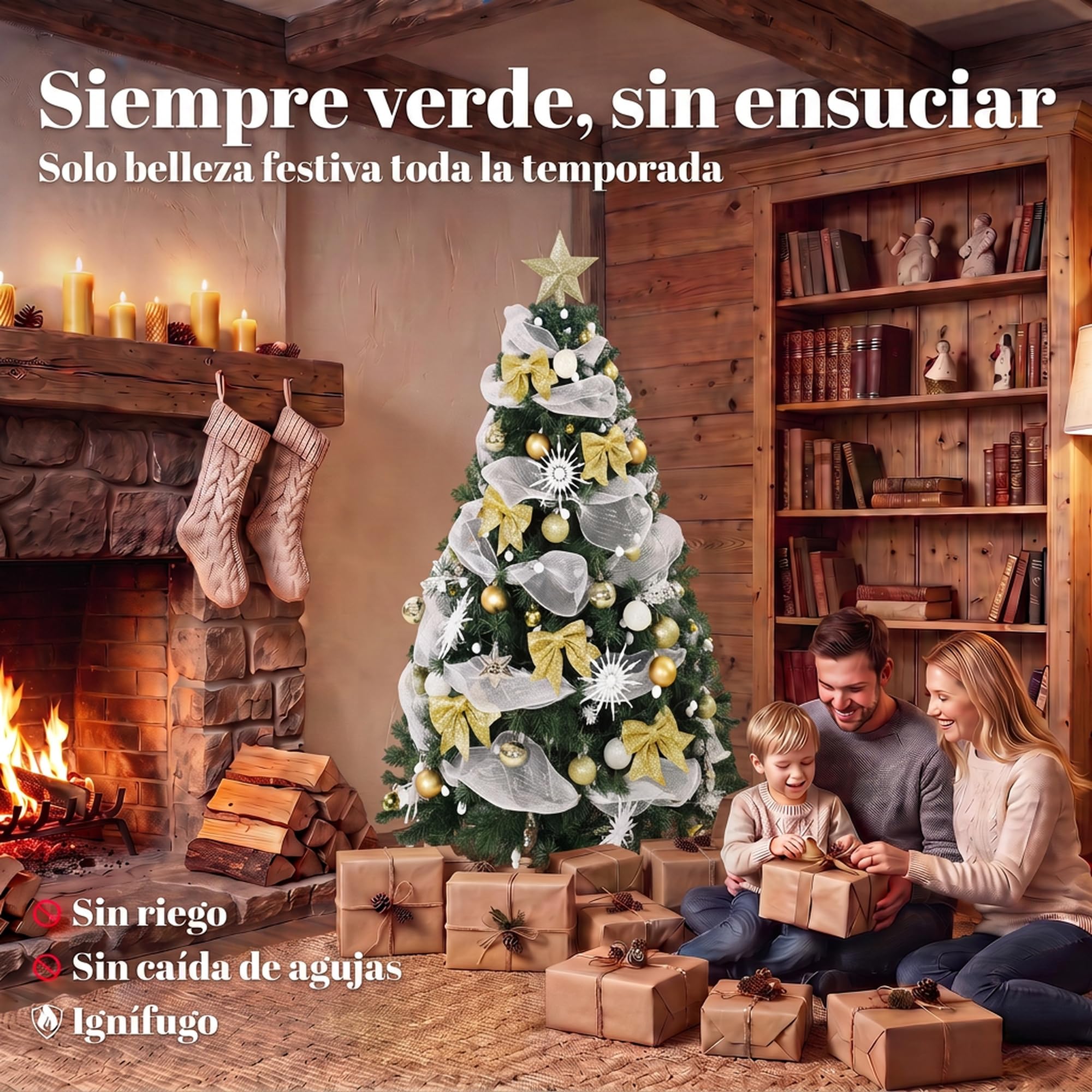 HOMCOM Árbol de Navidad con 200 Luces LED Blanco Cálido 180 cm 800 Ramas