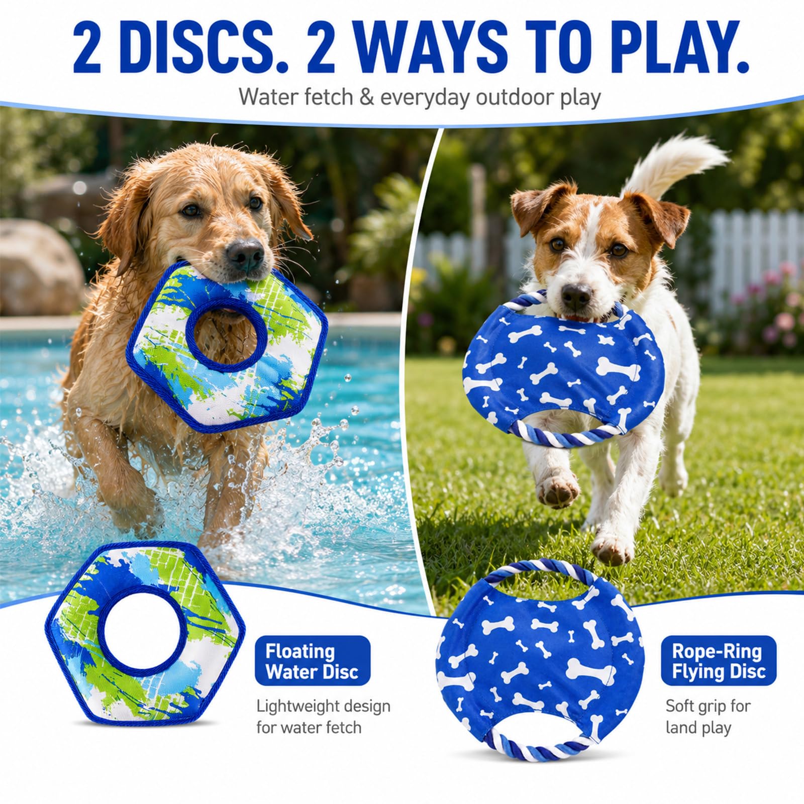 Juego de discos voladores para perros | Frisbee flotante duradero + disco volador de cuerda | Juguetes de entrenamiento interactivos para interiores y exteriores | para perros pequeños y
