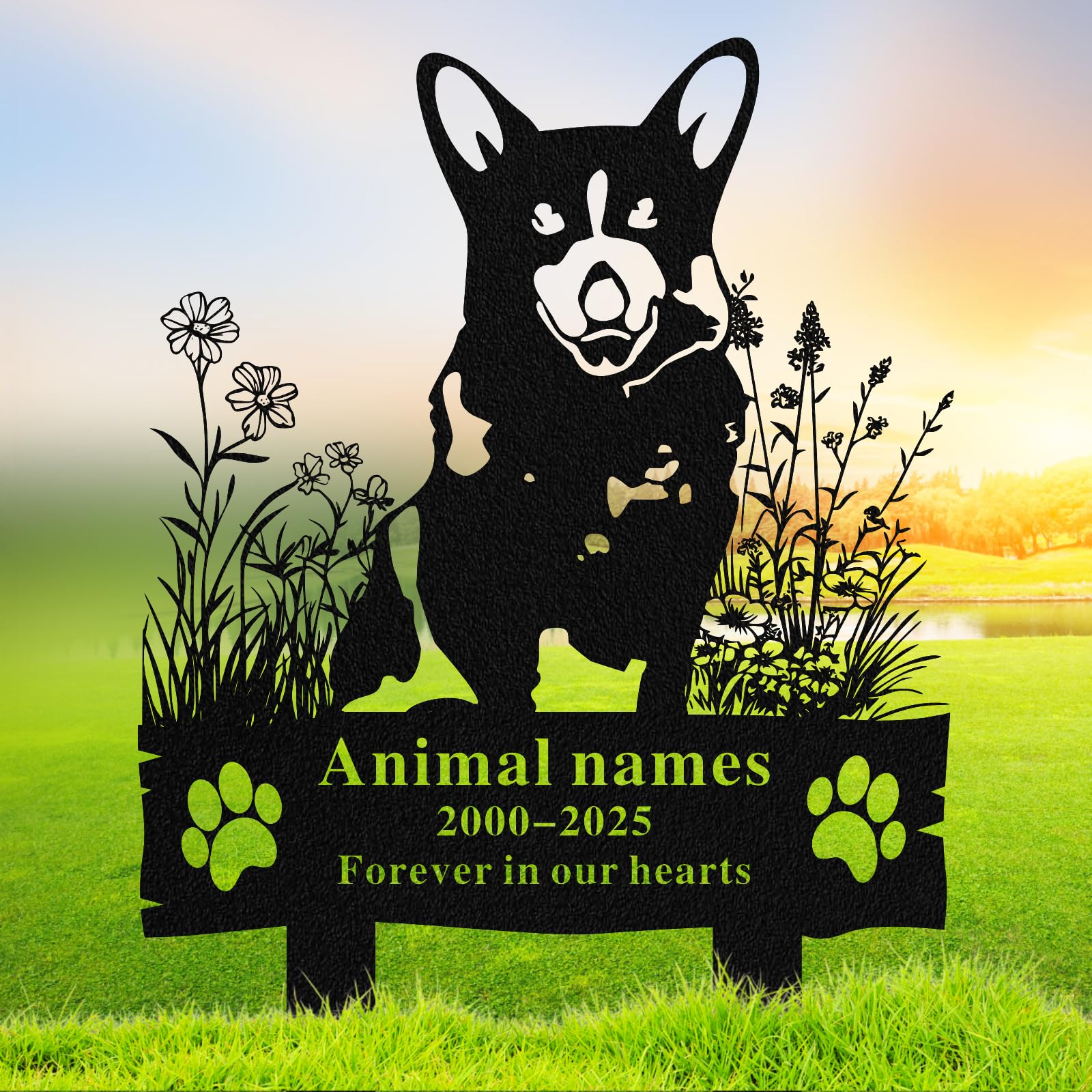 Quanqiuyi Corgi Memorial Plaque - Sitting Corgi Grave Marker, Metal Pet Headstone, Personalized Garden Stake, Outdoor Dog Memorial Decor for Yard
