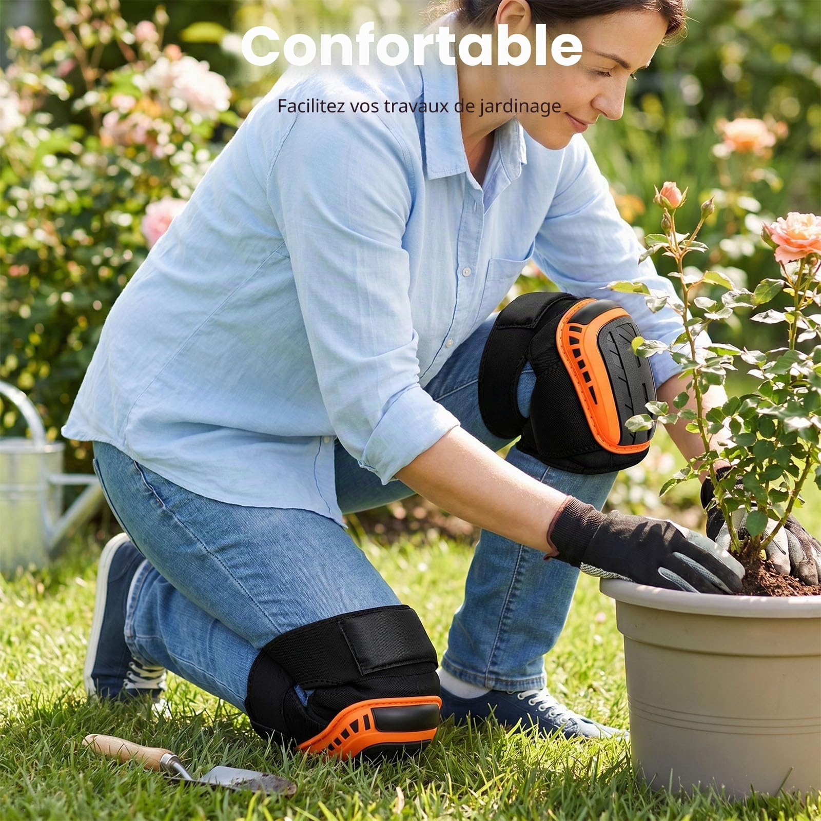 Genouillère Travail, Sangles Antidérapantes Réglables, Genouillères avec Rembourrage en robuste et Coussin de Gel pour Genouillère Carreleur, le Jardinage et la Construction