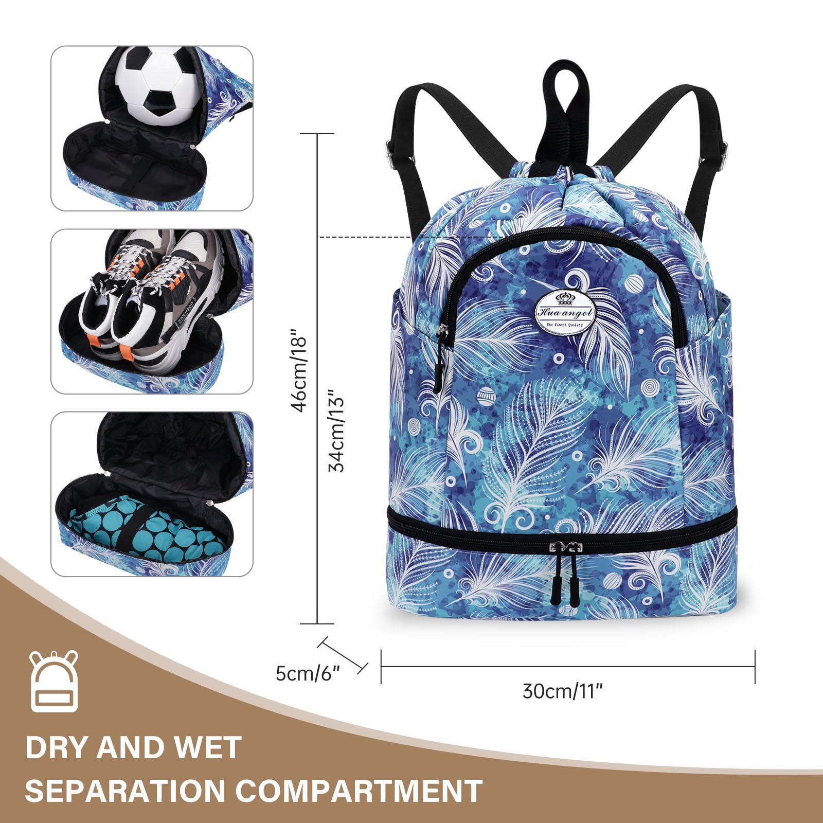 HUA ANGEL Unisex Drawstring Backpack Sports Gym Bag Drawstring Bag Weekend Daypack with Shoe Compartment for Women Men Basketball Football Outdoor Fitness Yoga Swimming Beach - Image 4