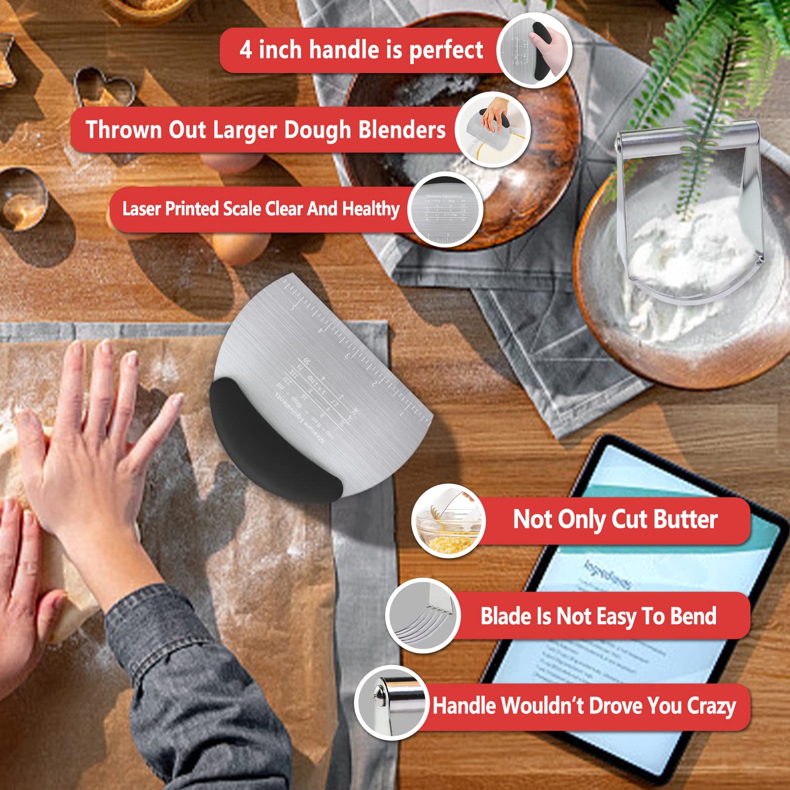 Midgreyeye 2 Spatules à Pâte En Inox Avec échelle De Mesure - Pour Pizza, Gâteaux, Tartes - 22x12,5 Cm - Cadeau Cuisine
