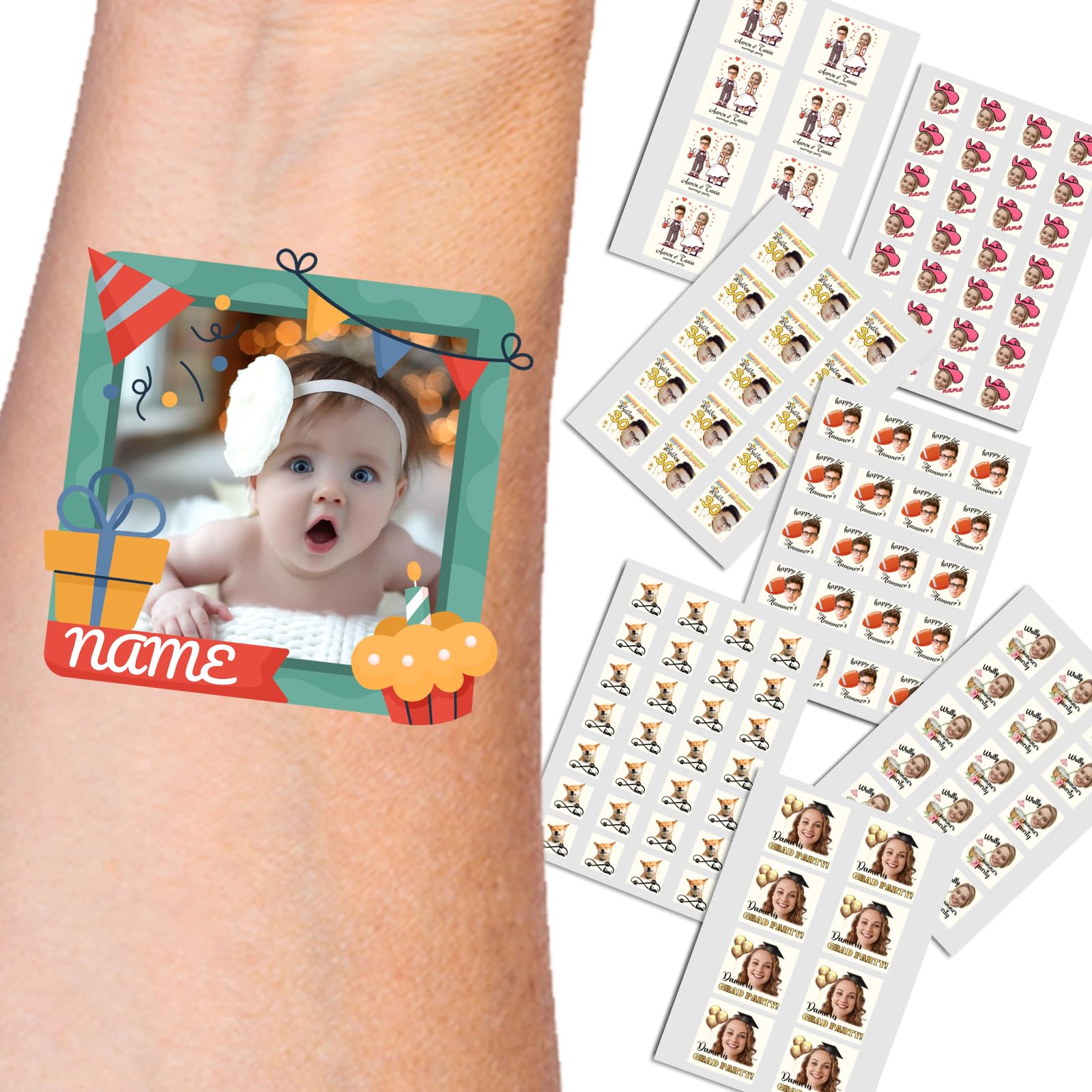 Custom Temporary Tattoos Personalized Tattoos with Photo Face Name for Wedding Birthday Bachelorette Party Graduation