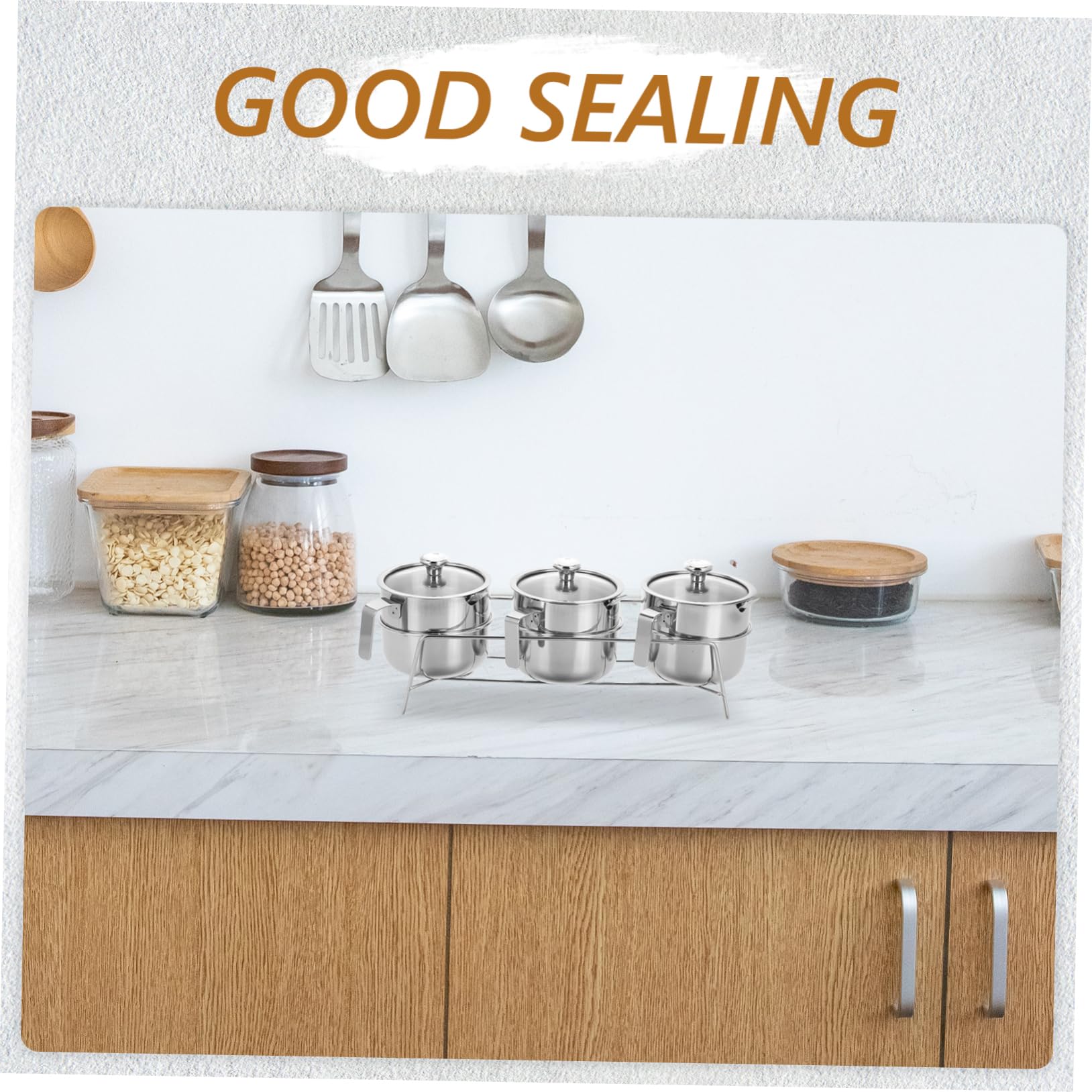 Cabilock 1juego Botes Inoxidable Para Condimentos Con Tapa y Cuchara Almacenamiento Multifuncional Para Especias y Sal Para Cocina y Organizador De Condimentos