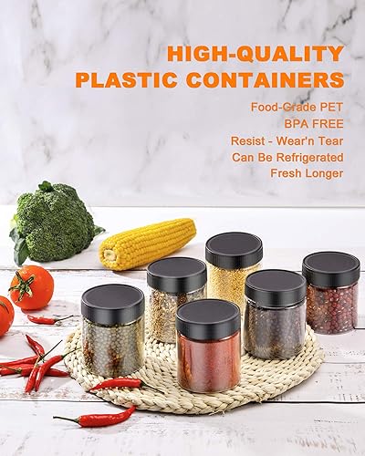 Miniatura 3 de Tarros de plástico con tapas, paquete de 30 recipientes de plástico redondos a prueba de fugas para despensa de cocina, ideales para almacenamiento