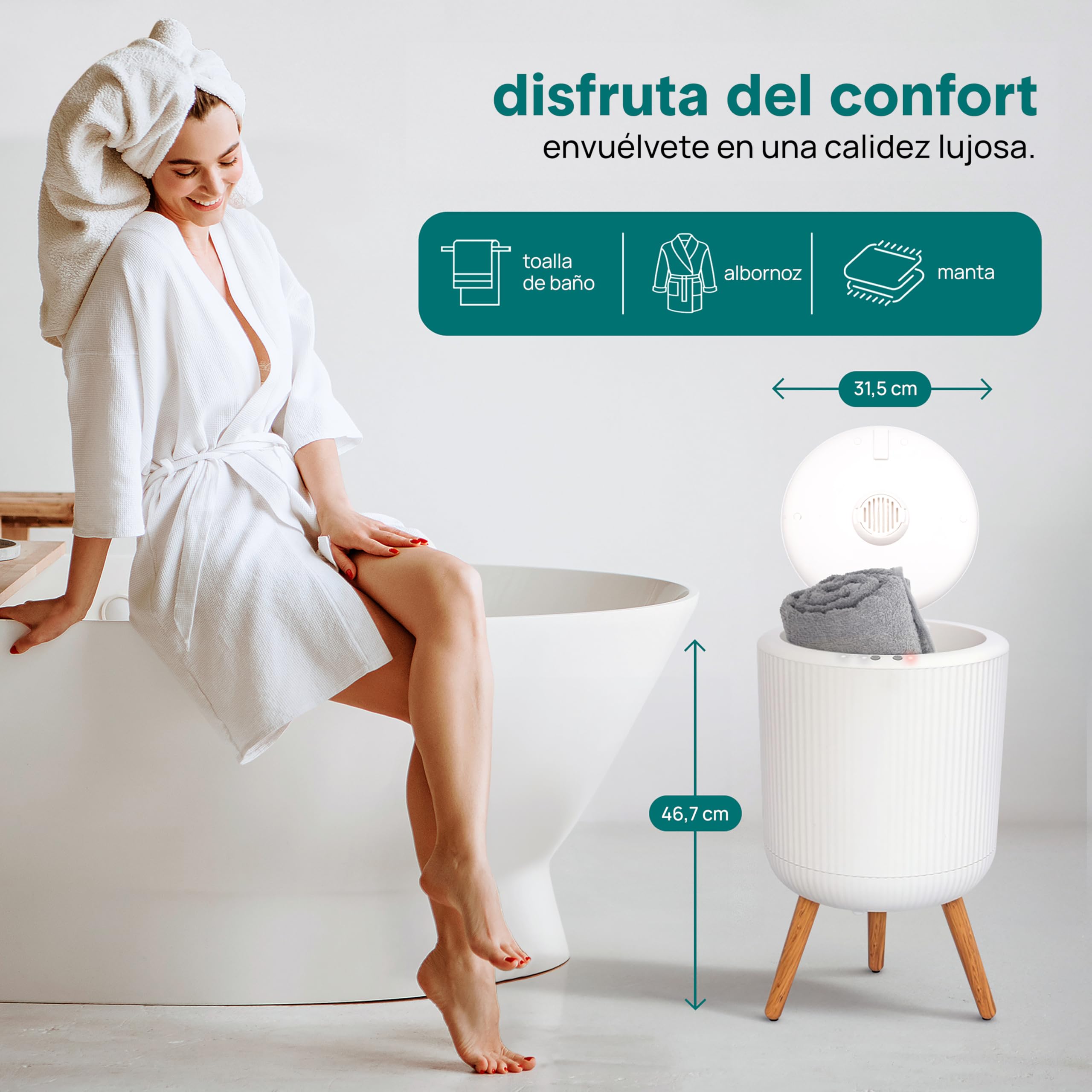 SereneLife calentador de toallas independiente, Con piernas para baño y spa, Capacidad de 12L, Temporizador integrado, Discos de aroma e indicador LED