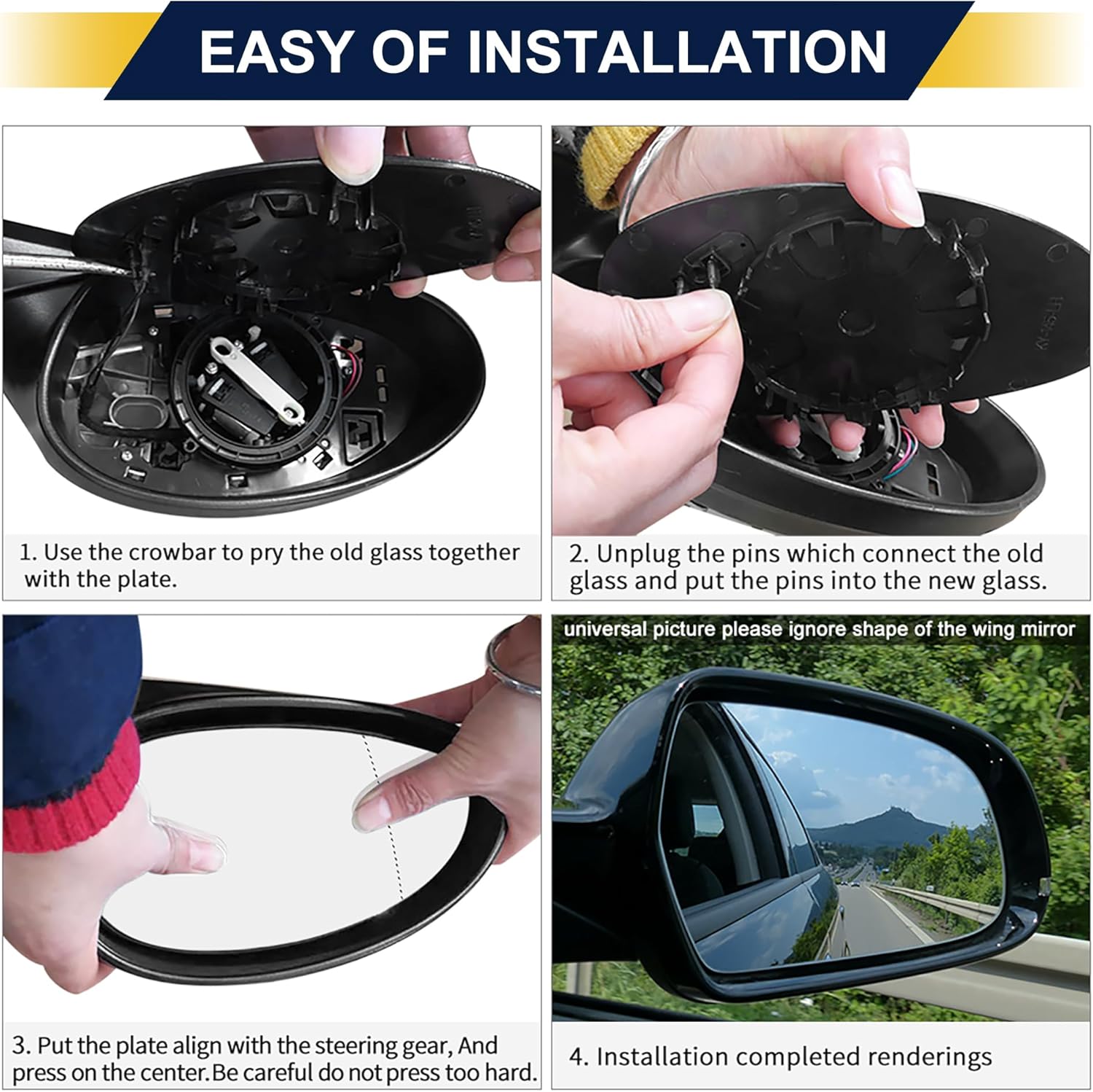 Car Rearview Left Driver Side Mirror Glass Replacement W/Backing Plate Heated White Glass for Honda Odyssey 2014-2017 Car Replace Front