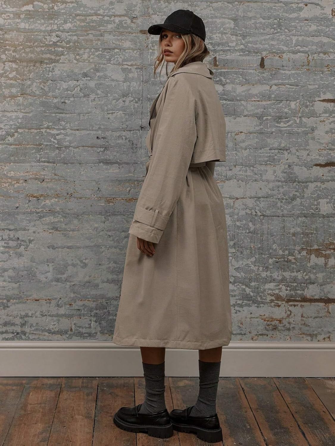 Womens Fashion Trench Outwear Belt Tie Button Trench Coat Jacket Coat