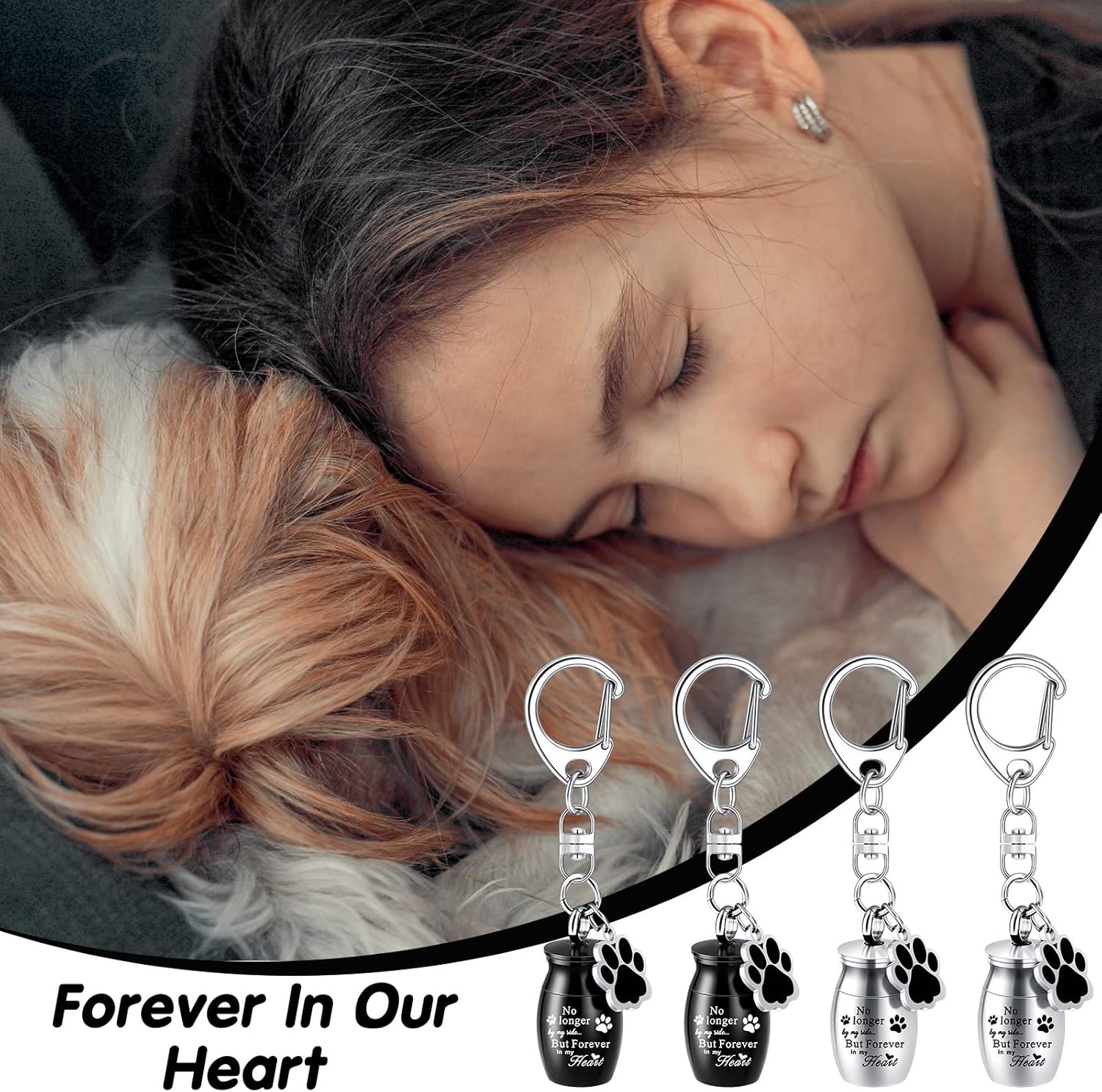 Sasylvia 4 Pcs Pet Urns Keychain Pet Ashes Keychain Dogs Keepsake Cremation Jewelry Stainless Steel Dog Paw Charm Ashes Holder with 4 Storage Bags for Cats Memorial - Image 7