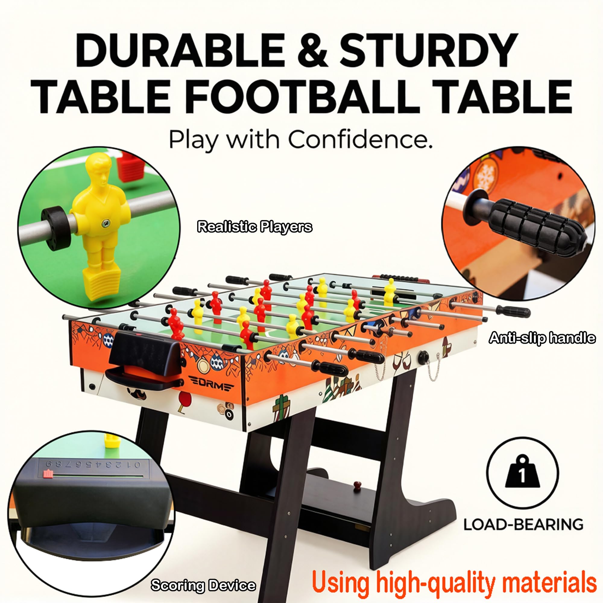 OYE 4FT 8 in 1 Zusammenklappbar multifunkniertes Tischspiel - Tischfußball(Tischkiker)/Tischtennis/Air Hockey/Billard-Tisch, MDF