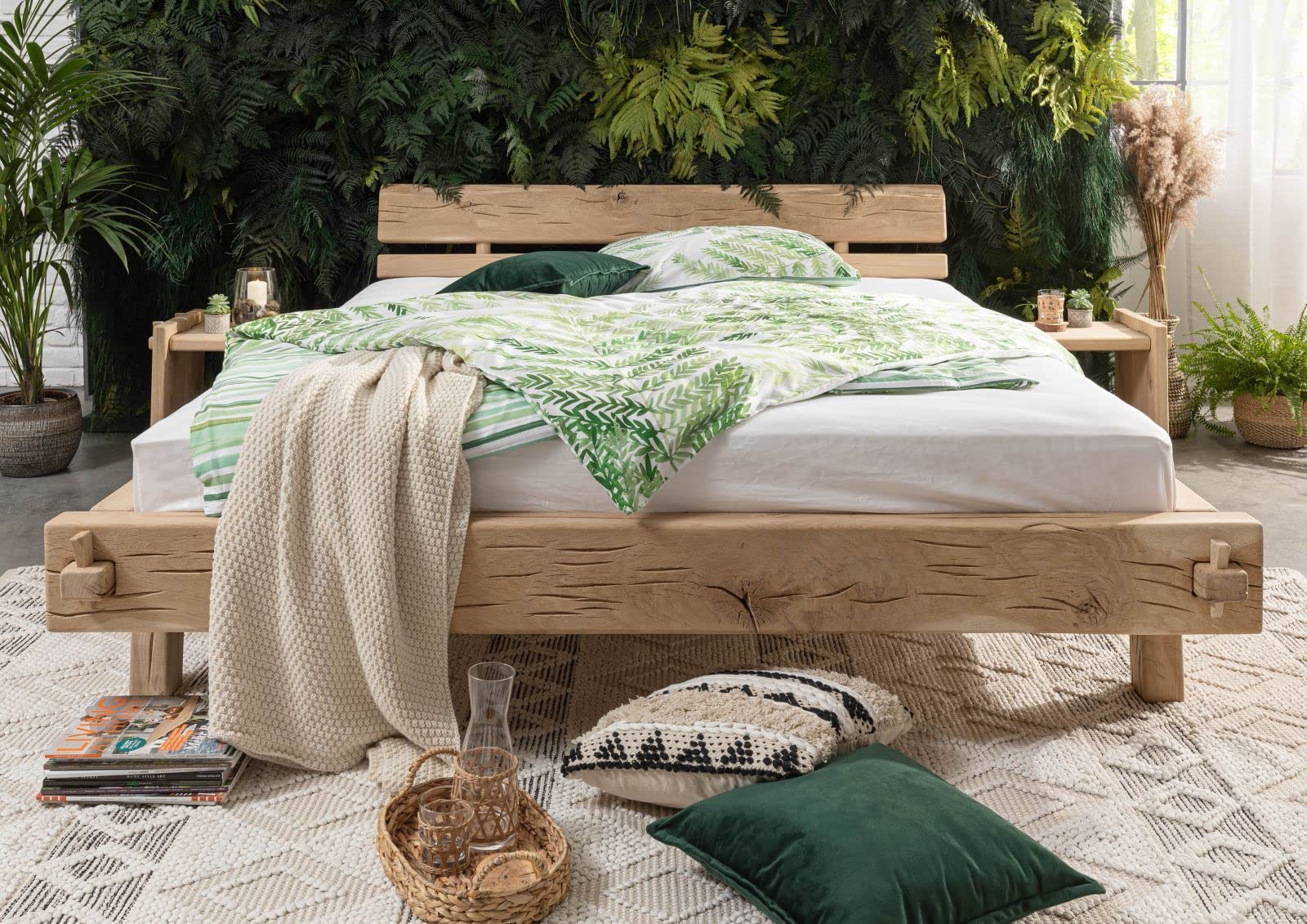 MASSIVMOEBEL24.DE|Bett Holzbett Balkenbett Massivholzbett 180x200 Eiche Holz massiv Natur geölt Oak Heart #03