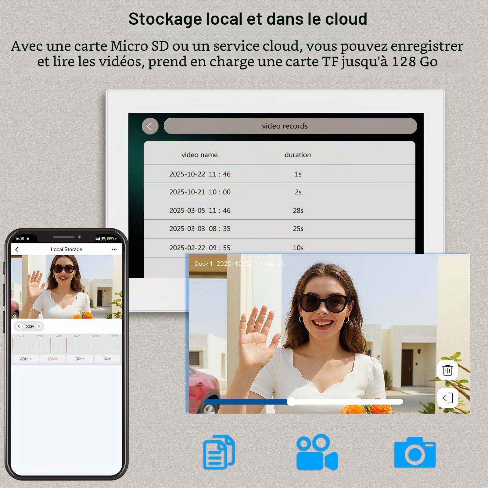 2 Fils Visiophone Connecté Interphone Vidéo, 7 Pouces Moniteur Tactile,1080P, Unlock à Distance, Audio Bidirectionnel, Vision Nocturne, Installation Facile
