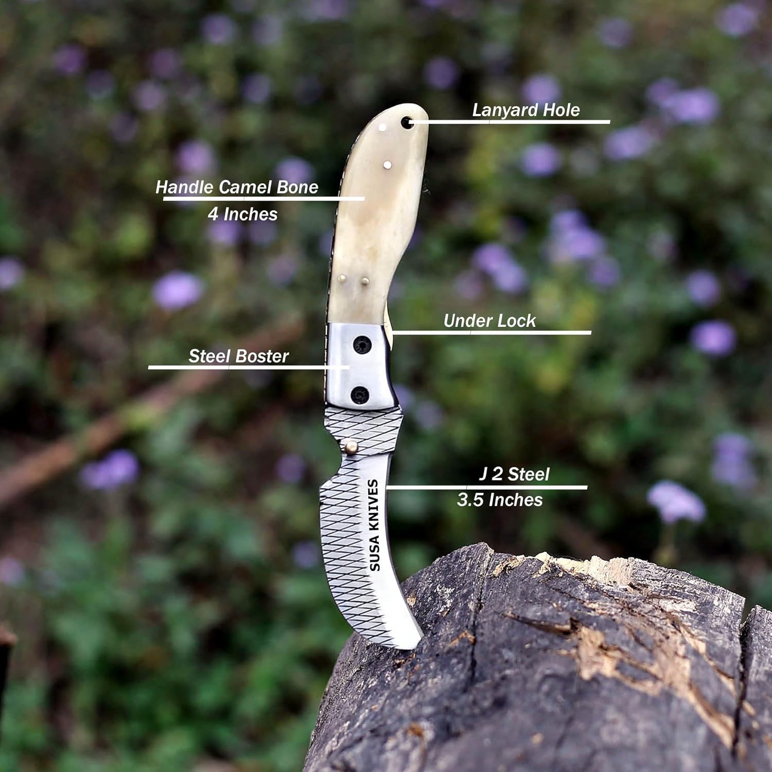 Damascus Steel Hwakbill Pocket Folding Knife rasp steel Pocket Knives for Outdoor, Camping, Hiking Inner Lock Blade EDC knife pancake leather sheath (RASP BONE)