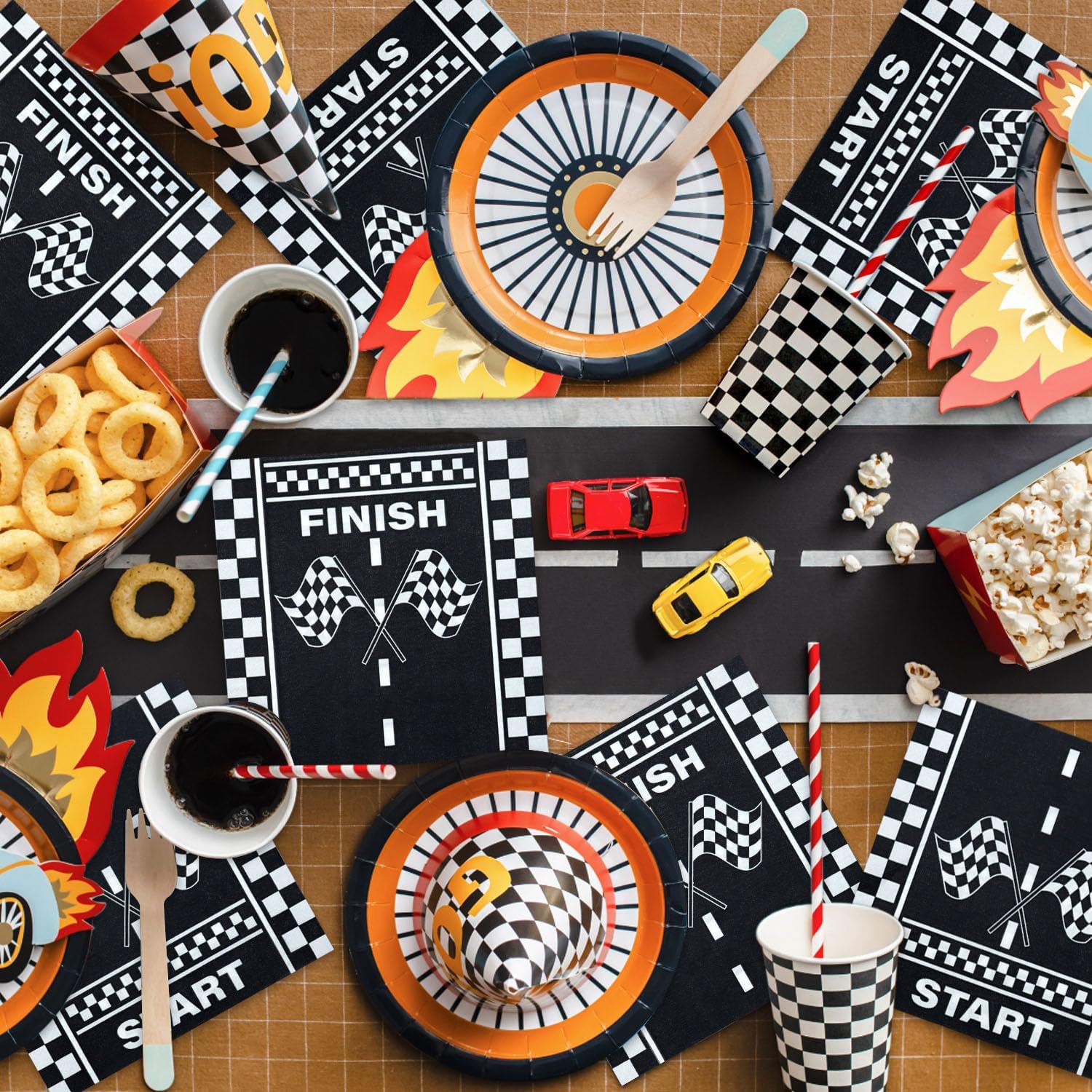 100 Pcs Racing Car Napkins, Racing Car Birthday Party Decorations Race Car Checkered Flag Party Napkins Paper Lunch Napkins for Two Fast Birthday Fast One Birthday Baby Race Car Theme Party