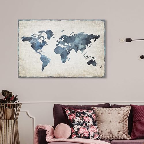 Miniatura 5 de The Oliver Gal Artist Co. Maps - Lienzo decorativo para pared, diseño de Mapamundi New Worlds, 36 x 24 pulgadas, azul, blanco