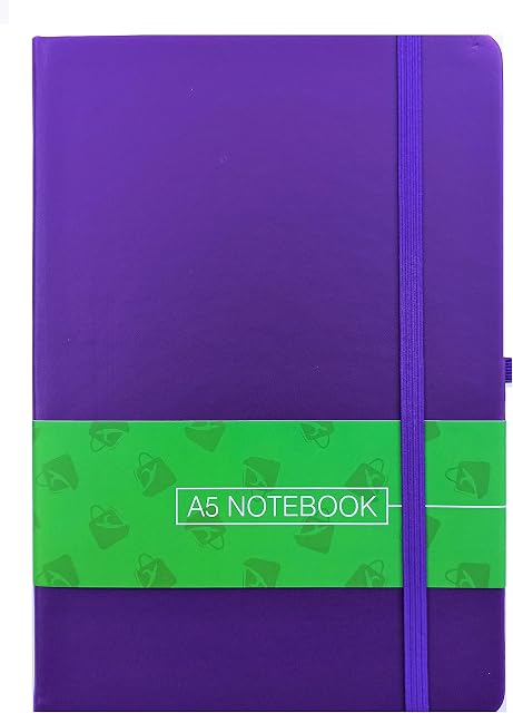 A5 Hardback Notebook Lined Notepad Note Book Notes Journal Diary with Pen Holder for Office Home School Use (Purple)