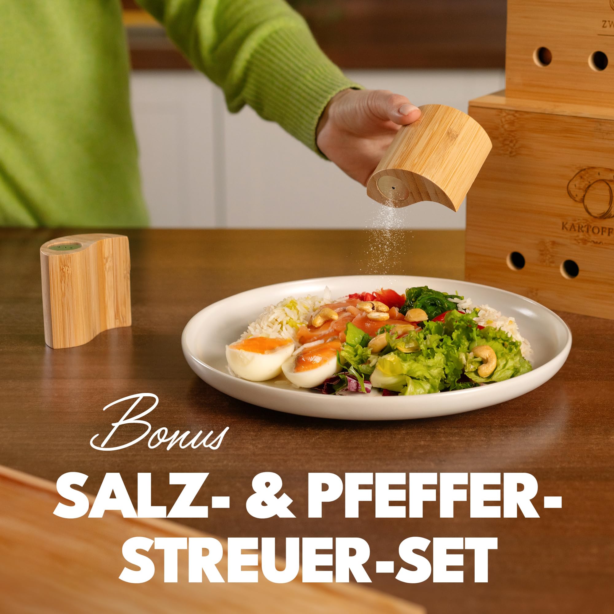Nachhaltige Bambus Trio Kartoffel Aufbewahrungsbox [3er Set] mit Deckel, Zwiebel & Knoblauch Aufbewahrung, Umweltfreundliche Küche mit Belüftungslöchern (Braun)