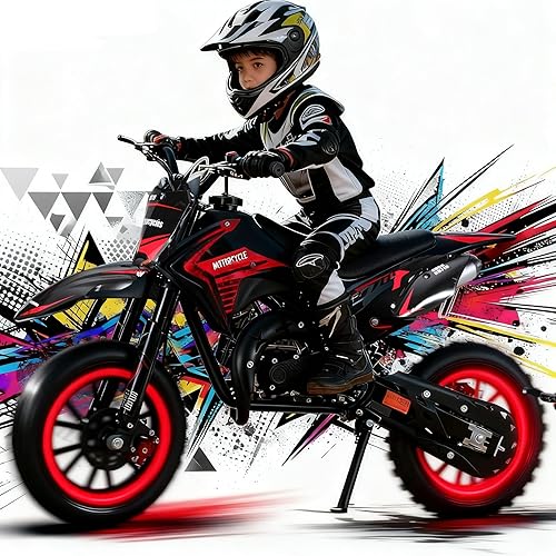 Mini Dirt Bike, 50cc Dirt Bike for Kid Adult, Gas Powered 2 Stroke Off Road Motorcycle with Dual Disc Brakes Shock Absorbing Soft Seat Cushion, Pocket Pit Bike, Pull Start, 40 KM/H 330 LBS