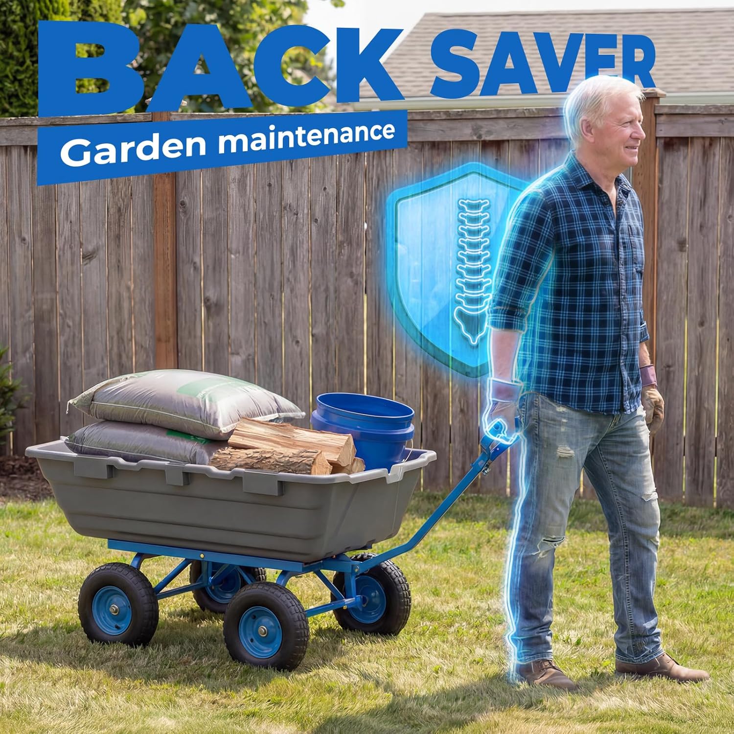 Sekey 1400lbs Garden Dump Cart for Lawn & Landscaping, Towable Utility Wagon with Quick-Release Dumping, 10" All-Terrain Tires, Gray
