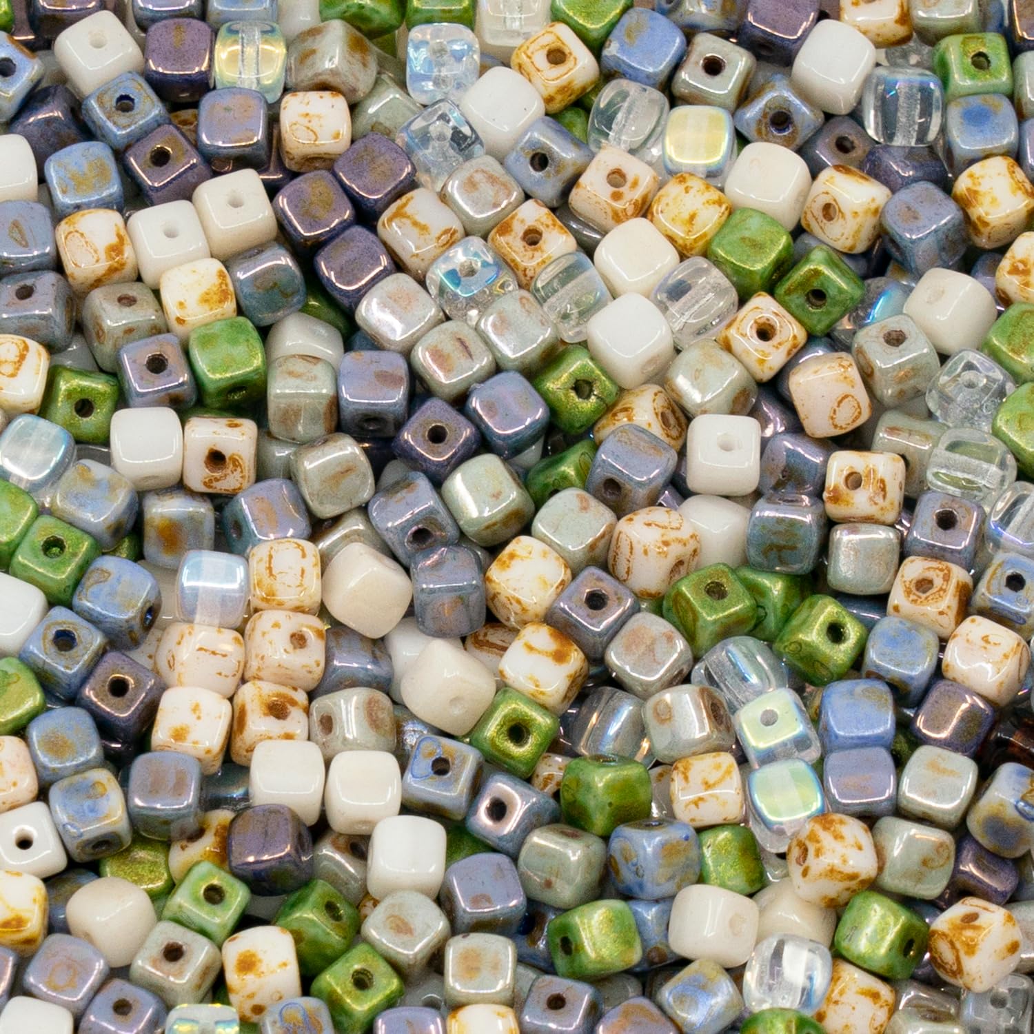 0.88oz (25g) Mix of Small Cute Cube Beads 4mm - Natural Luster Color Mix — image 1
