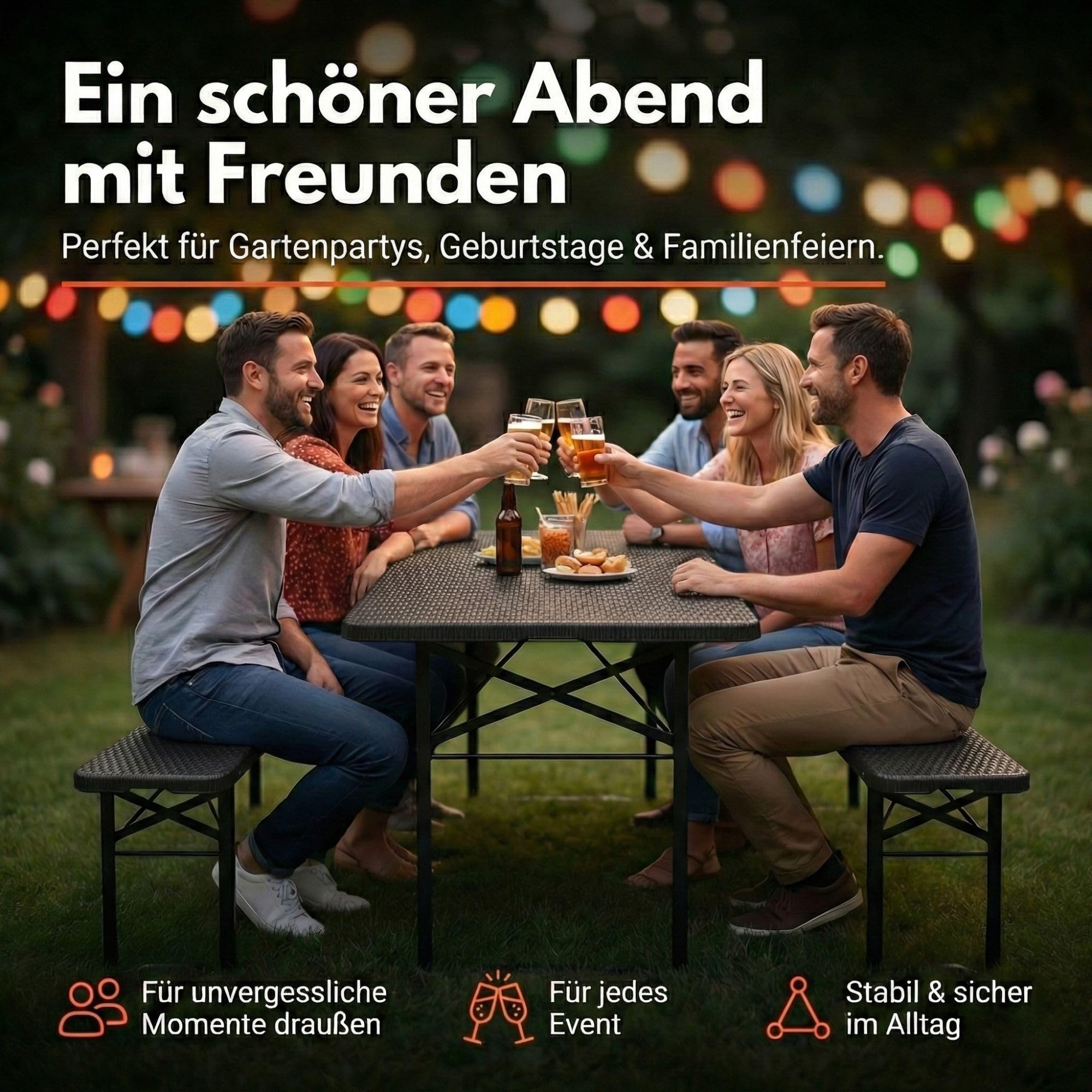 ALBATROS Bierzeltgarnitur 3-teilig klappbar | Stabiler Klapptisch 300 kg & 2 Bierbank 500 kg | Biertischgarnitur für 10 Personen | Camping Tisch Outdoor | Biertisch 182 cm | Garten Möbel Set