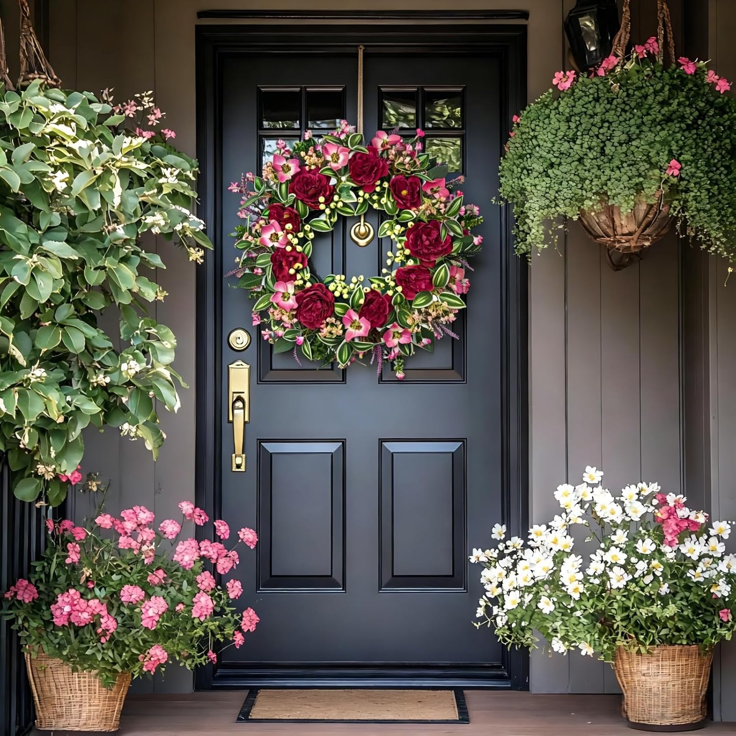 24-Inch Peony Wreath for Front Door – Artificial Berry & Floral Spring Wreath, Handmade Summer Front Door Decor – All-Season Wreath for Porch, Garden, Window Decor